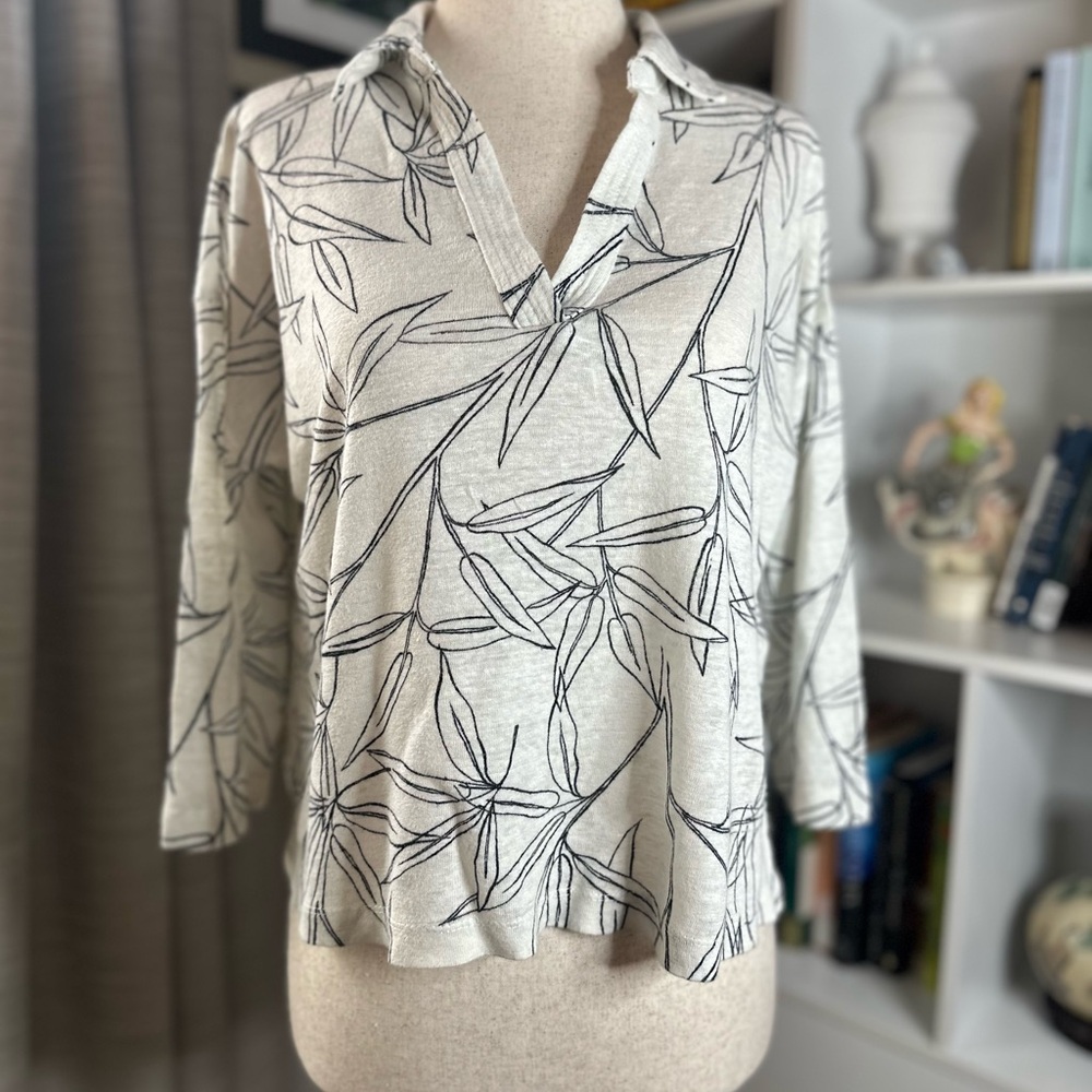 Cynthia Rowley Black and White Leaf Print Blouse